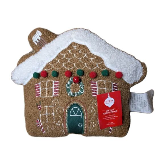 Aldi Merry Moments Gingerbread House Pillow Sherpa Holiday Christmas NEW Gift - Picture 1 of 7